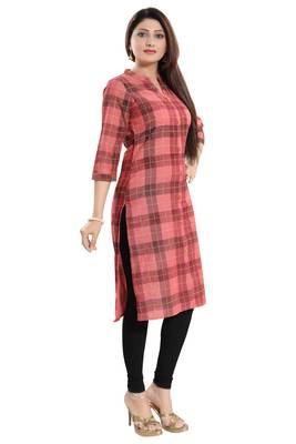 Pink printed cotton long-kurtis 4