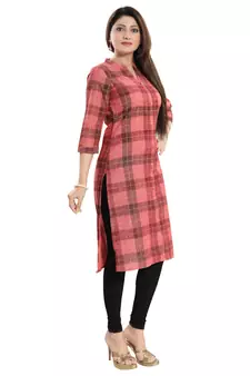 Pink printed cotton long-kurtis