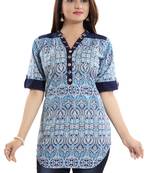 Navy-blue printed cotton short-kurtis