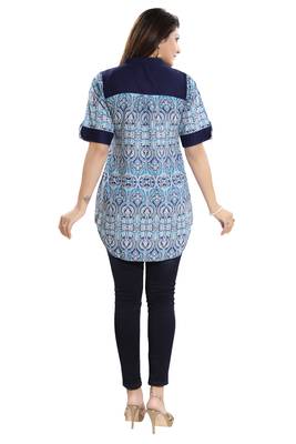 Navy-blue printed cotton short-kurtis 3