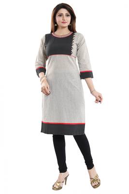 Cream printed cotton long-kurtis 1