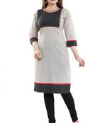 Cream printed cotton long-kurtis