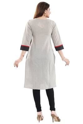 Cream printed cotton long-kurtis 3