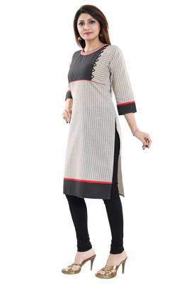 Cream printed cotton long-kurtis 4