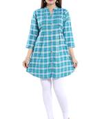 Blue printed rayon short-kurtis