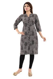 Black printed cotton long-kurtis