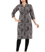 Black printed cotton long-kurtis