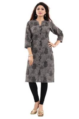 Black printed cotton long-kurtis 2