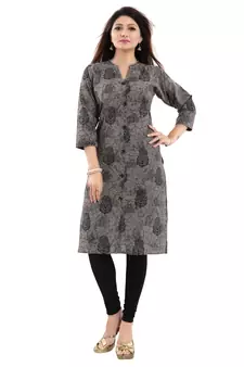 Black printed cotton long-kurtis