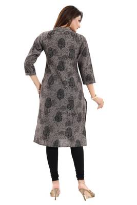 Black printed cotton long-kurtis 3