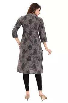Black printed cotton long-kurtis