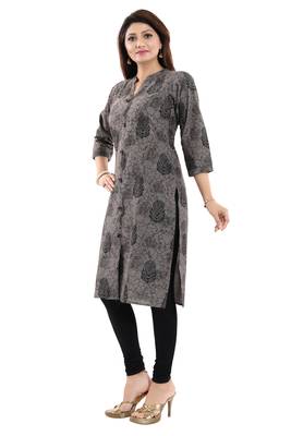 Black printed cotton long-kurtis 4