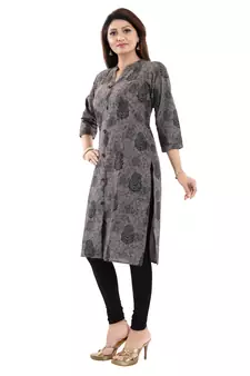 Black printed cotton long-kurtis
