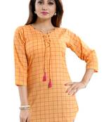 Peach printed cotton short-kurtis