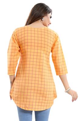 Peach printed cotton short-kurtis 2