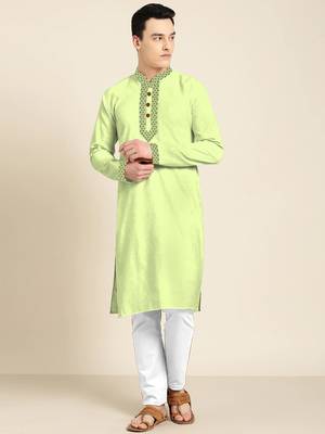 Green embroidered cotton silk men-kurtas 1