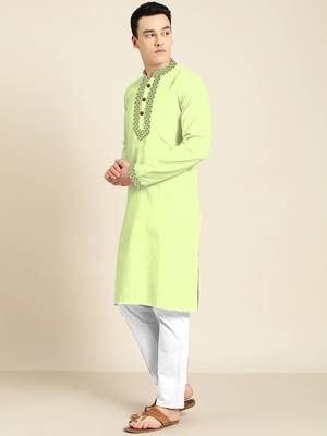 Green embroidered cotton silk men-kurtas 2