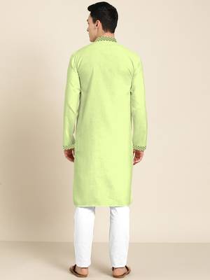 Green embroidered cotton silk men-kurtas 3