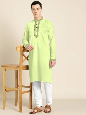 Green embroidered cotton silk men-kurtas 4