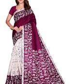 Purple printed art silk saree with blouse