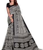 Black printed art silk saree with blouse