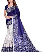 Navy blue printed art silk saree with blouse