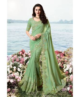 Sea Green Embroidered Crepe Silk Saree with Blouse 1