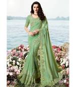 Sea Green Embroidered Crepe Silk Saree with Blouse