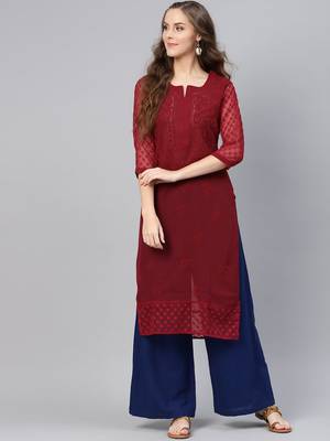 Maroon embroidered georgette chikankari-kurtis 1