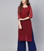 Maroon embroidered georgette chikankari-kurtis