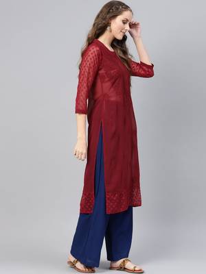 Maroon embroidered georgette chikankari-kurtis 2