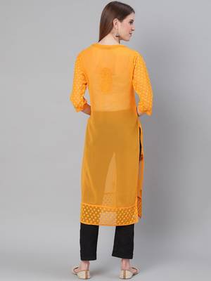 Mustard embroidered georgette chikankari-kurtis 3