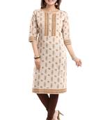 Off-white printed cotton long-kurtis