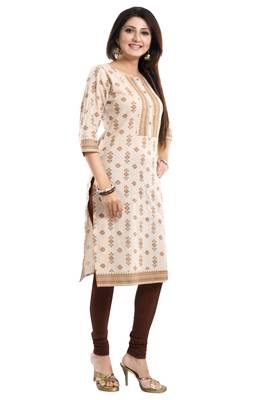 Off-white printed cotton long-kurtis 2