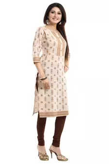 Off-white printed cotton long-kurtis