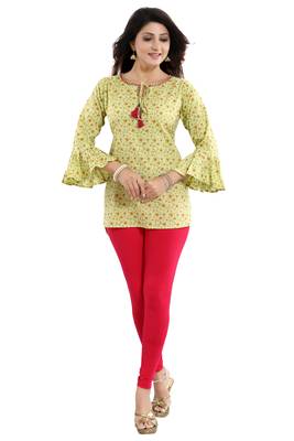 Green printed cotton short-kurtis 1