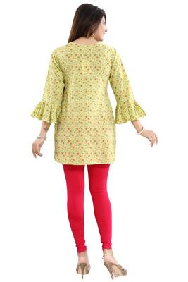 Green printed cotton short-kurtis 2