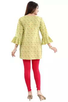 Green printed cotton short-kurtis