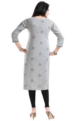 Grey printed cotton long-kurtis 2