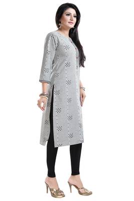 Grey printed cotton long-kurtis 3