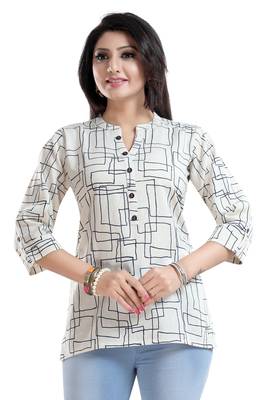 White printed cotton short-kurtis 1
