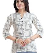 White printed cotton short-kurtis