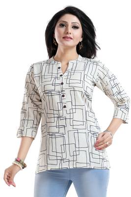 White printed cotton short-kurtis 4