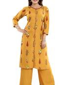Mustard printed rayon long-kurtis
