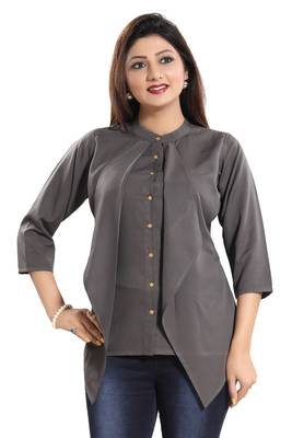 Grey plain crepe short-kurtis 1