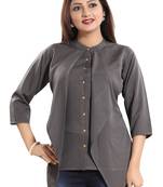 Grey plain crepe short-kurtis