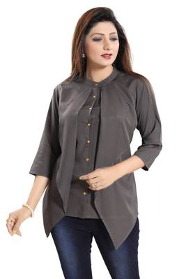 Grey plain crepe short-kurtis 2