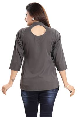 Grey plain crepe short-kurtis 3