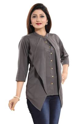 Grey plain crepe short-kurtis 4