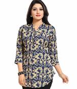 Navy-blue printed crepe short-kurtis